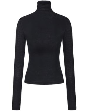 FRONT ROW SHOP Open-Back Wool Jersey Top - Blue