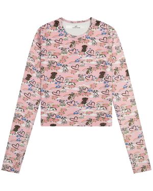 Cloud Haven Long Sleeve Dog Printed Tee - Pink