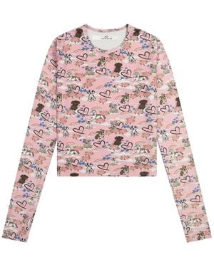 Cloud Haven Long Sleeve Dog Printed Tee - Pink