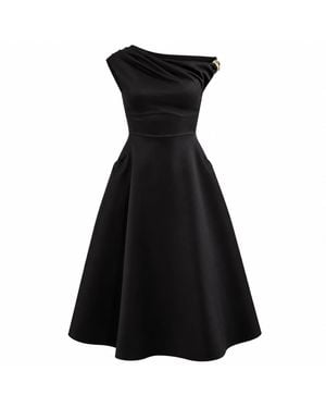Girl In Mind Tillie Trim Asymmetric Neck Midi Dress - Black