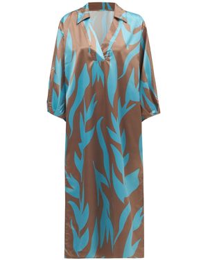 Peraluna Kalinda Loose Fit Seasonal Satin Below-Knee Dress - Blue
