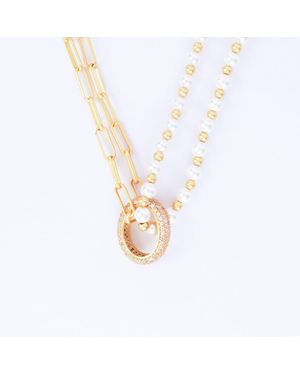 Lila Rasa Pearl Link Choker With Oval Cz Loop - White