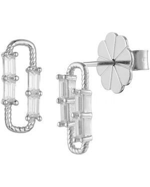 Lioness by Tf Rina Earrings Solid Sterling, Rhodium-Plated - Metallic