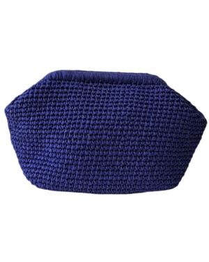 Springmoonatelier Dark Handmade Raffia Clutch Bag - Blue