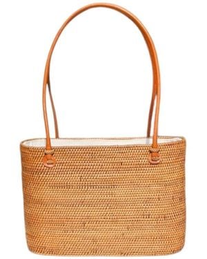 OhSun Neutrals Lolita Rattan & Leather Tote - Brown