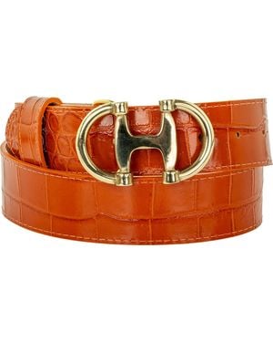 Peachy Belts Ltd Double D Buckle On Croc Print Belt - Orange