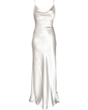 CREASE Mina Bias Cut Slip Dress With Train - White