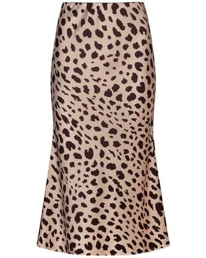 Urban Touch Satin Animal Leopard Print Midi Slip Skirt - Brown