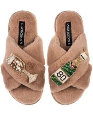 Laines London Neutrals Classic Laines Slippers With Champagne & Glass 80Th Birthday Brooches - Brown