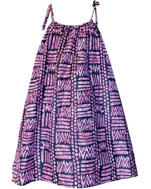 Chuks Collins Ajah New Collection Drop2-Gathered Spaghetti Strap Batik Mini Dress - Purple