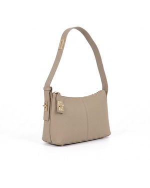 Modenaire Neutrals Leather Shoulder Bag With Hardware And Zip Top Closure - Gray