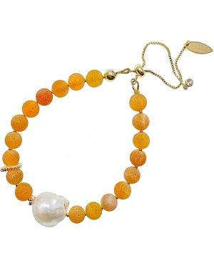Farra Agate Bracelet With Baroque Pearl Adjustable Bracelet - Metallic