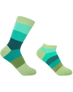 Peper Harow - Made in England Block Stripe Earth Luxury Crew & Trainer Socks Bundle - Green