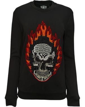 Any Old Iron Beaded Skull Fire Sweatshirt - Black