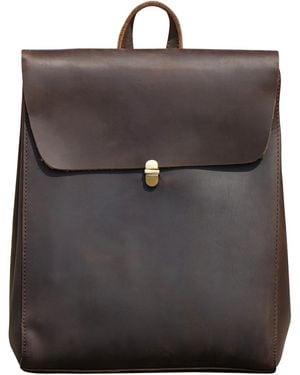 Touri Handmade Worn Look Genuine Leather Slim Backpack - Brown