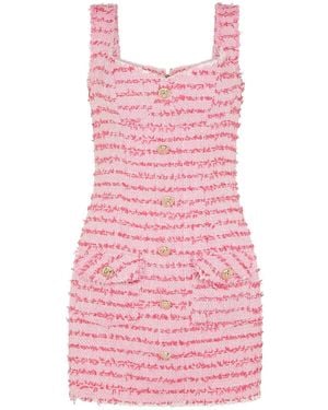 Sour Figs Tweed Frayed Trim Mini Dress - Pink