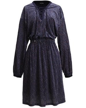 Smart and Joy Lacing On V-Neck Velvet Tunic Dress With Liberty Print - Blue