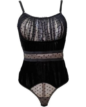 Carol Coelho Origins Velvet Polka Dot Ruched Bust Bodysuit - Black