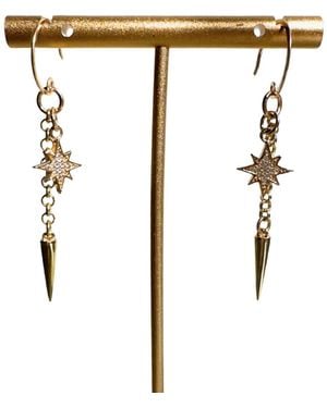 Rachel Nathan Round Hook: Pavé North Star & Charmed Chain Earrings - Metallic