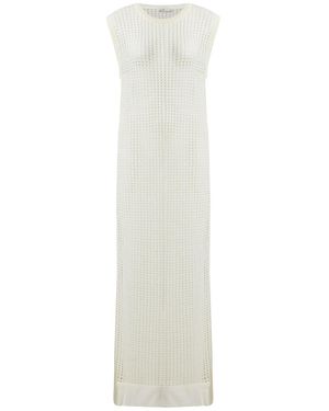 Peraluna Pearl O-Neck Eyelet Knit Maxi Dress - White
