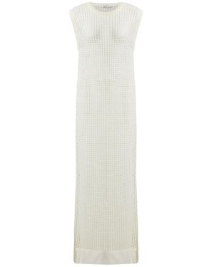 Peraluna Pearl O-Neck Eyelet Knit Maxi Dress - White