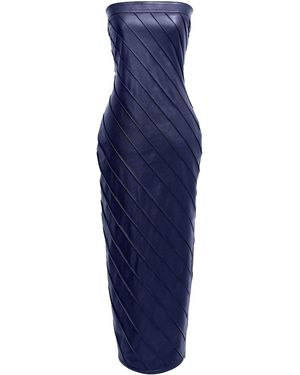 Kargede Leather Pencil Dress – Pleated Strapless Midi - Blue