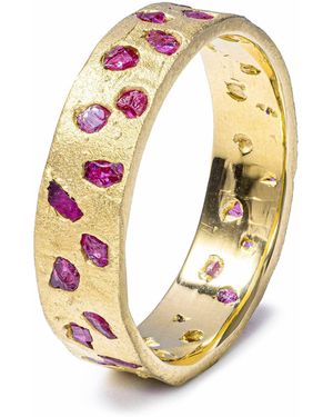 German Kabirski Cyrene Handmade Plated Band Ring With Raw Ruby - Metallic