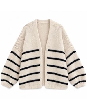LAtelier London Ivory & Striped Oversized Knit Cardigan - Natural