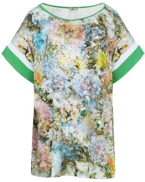 Conquista Floral Stretch Jersey Short Sleeve Top Plus Size - Green