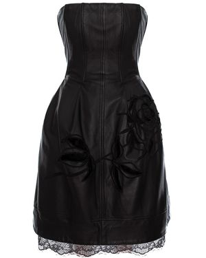 IZABELA MANDOIU Rose Cutwork Leather Short Dress - Black
