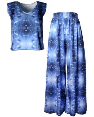 Babs Boutique NYC Sky Print Crop-Top & Wide-Leg Pant Set - Blue
