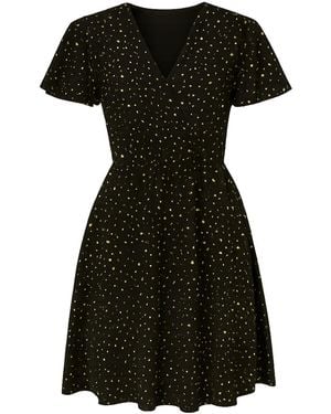 Yumi' Skater Dress With Mini Star Foil Print - Black