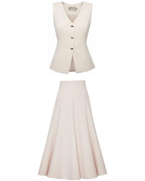 ALINA CERNĂTESCU Neutrals Mikami Set Ivoire With Sleeveless Silhouette-Sculpting V-Neckline Waistcoat And Buttons - White