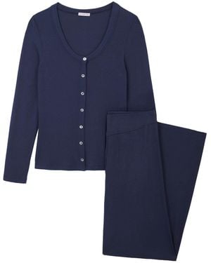 Mamu Dream Ribbed Soft Modal Jersey Cardigan & Wide-Leg Joggers Set - Blue