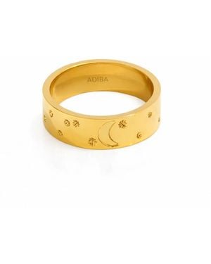 ADIBA Moon & Stars Wide Plated Stainless Steel Ring - Yellow