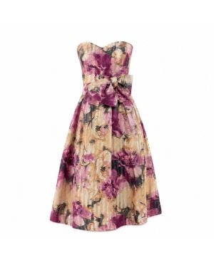Miro Misljen Floral Pleated Strapless Dress - Pink