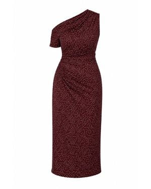 Girl In Mind Donna Asymmetric Neckline Midi Dress Spot - Red