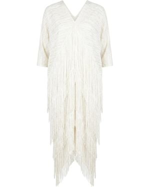 Cy Boutique Layers Multi Fringed Tassel Pleated Midi Dress - White