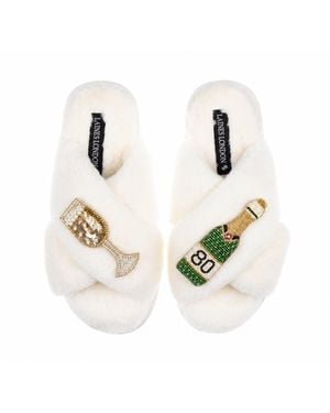 Laines London Neutrals Classic Laines Slippers With Champagne & Glass 80Th Birthday Brooches - Metallic