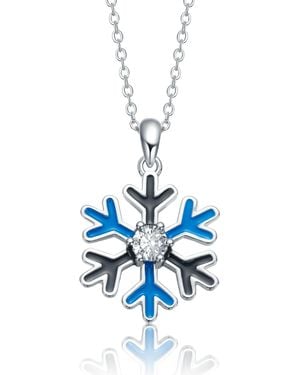 Genevive Jewelry Plated With Clear Cubic Zirconia Darkk & Light Enamel Snowflake Design Christmas Pendant Necklace - Blue