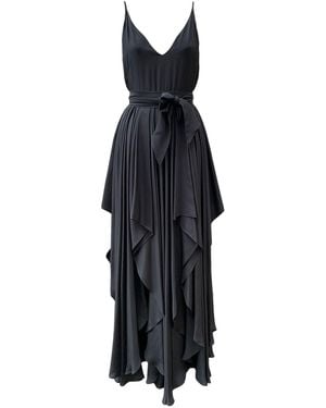 Imaatu Pure Silk Heroine Silk Dress Asymmetrical Luxury Maxi Tie Carpet Gown - Black