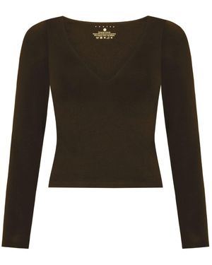 Not Basics Organic Cotton V-Neck Long Sleeve T-Shirt, Hot Fudge - Black