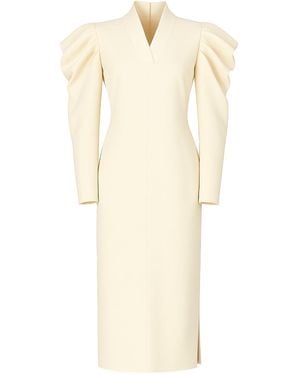 Julia Allert Neutrals Crepe Midi Dress With Statement Sleeves – Ivory - Natural