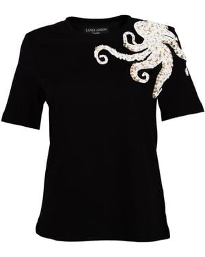 House of Laines London Laines Couture Embellished Octopus T-Shirt - Black