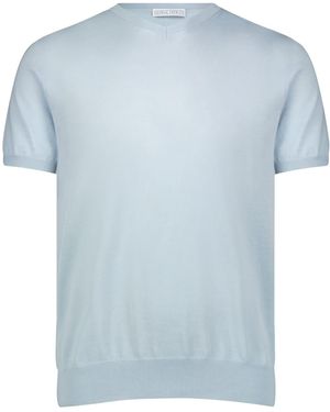 George Patrick Ice High V-Neck Cashmere Jumper - Blue