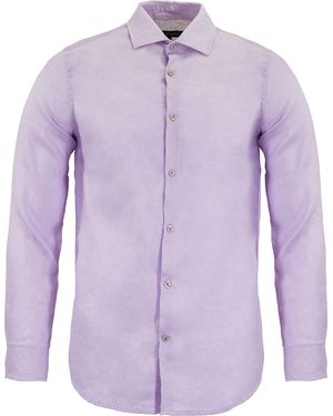lords of harlech Lionel Linen Button Down Shirt - Purple