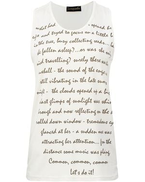 Conquista Neutrals Literary Script Sleeveless Tank Top - White
