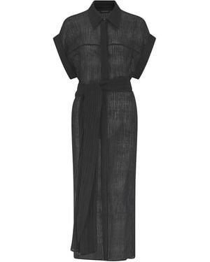 The Summer Edit Tori Crinkle Linen Shirt Dress - Black