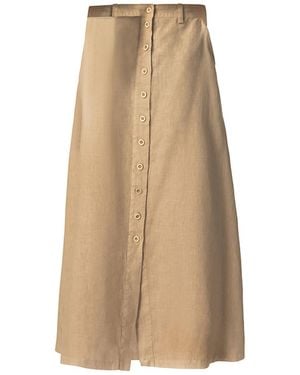 Haris Cotton Neutrals Maxi Front Buttons Linen Skirt Beach Sand - Natural