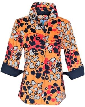 Perlavera Nova Exotic Three Quarter Sleeve Length Slim Fit Shirt - Orange